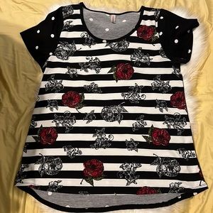 Lularoe HTF rose stripe polka dots classic tee XL